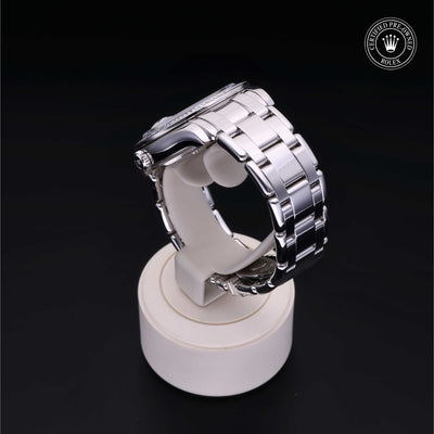 Rolex Certified Pre-owned Pearlmaster Day-Date M18956BR-0018 front on black background