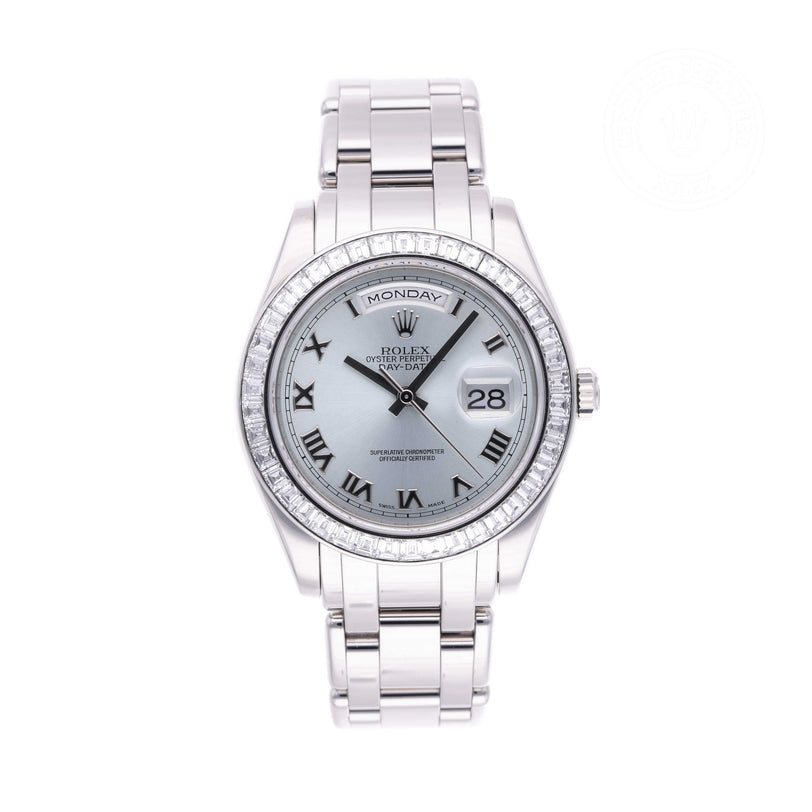 Rolex Certified Pre-owned Pearlmaster Day-Date M18956BR-0018 front on white background