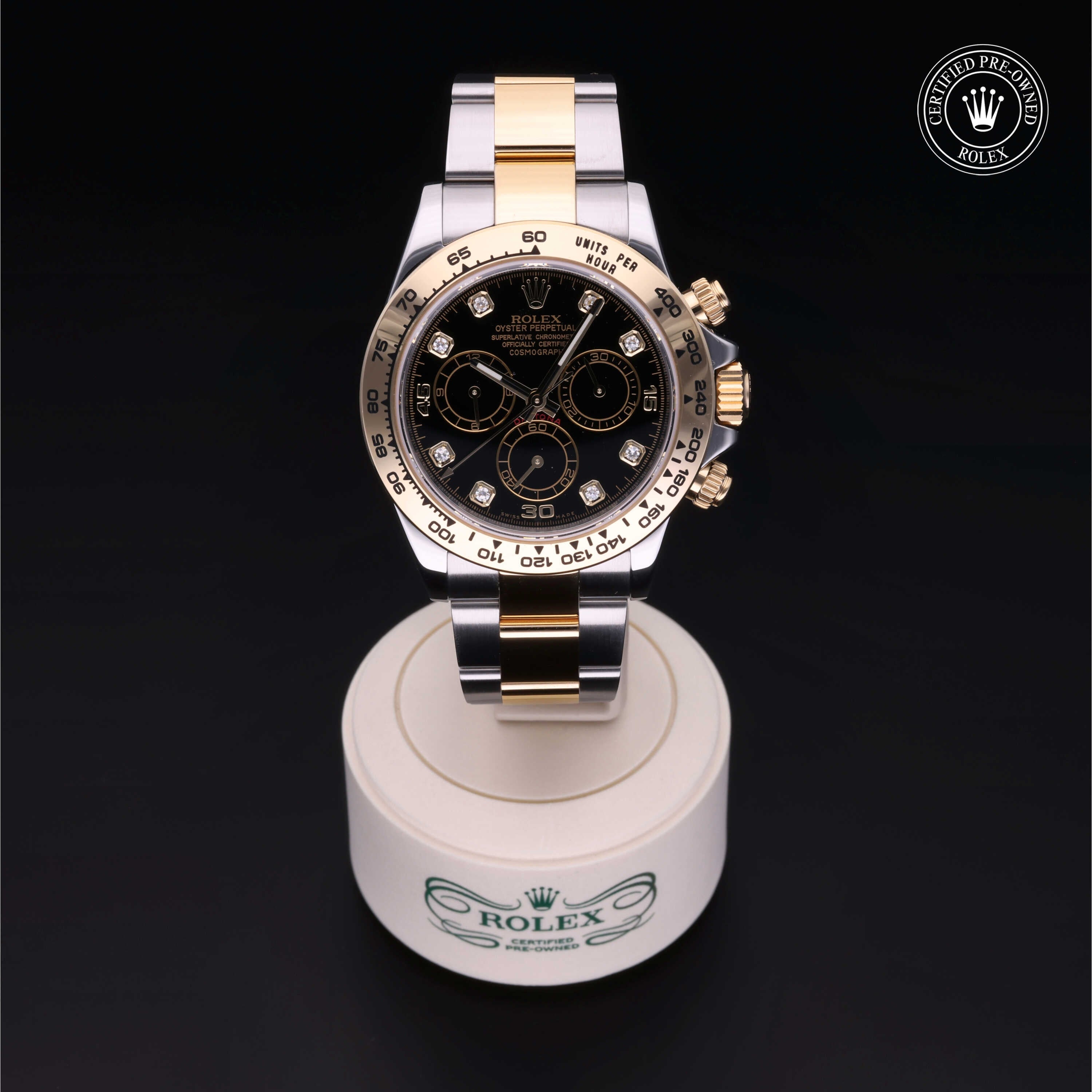 Rolex Certified Pre-owned Daytona M116503-0008 front on black background
