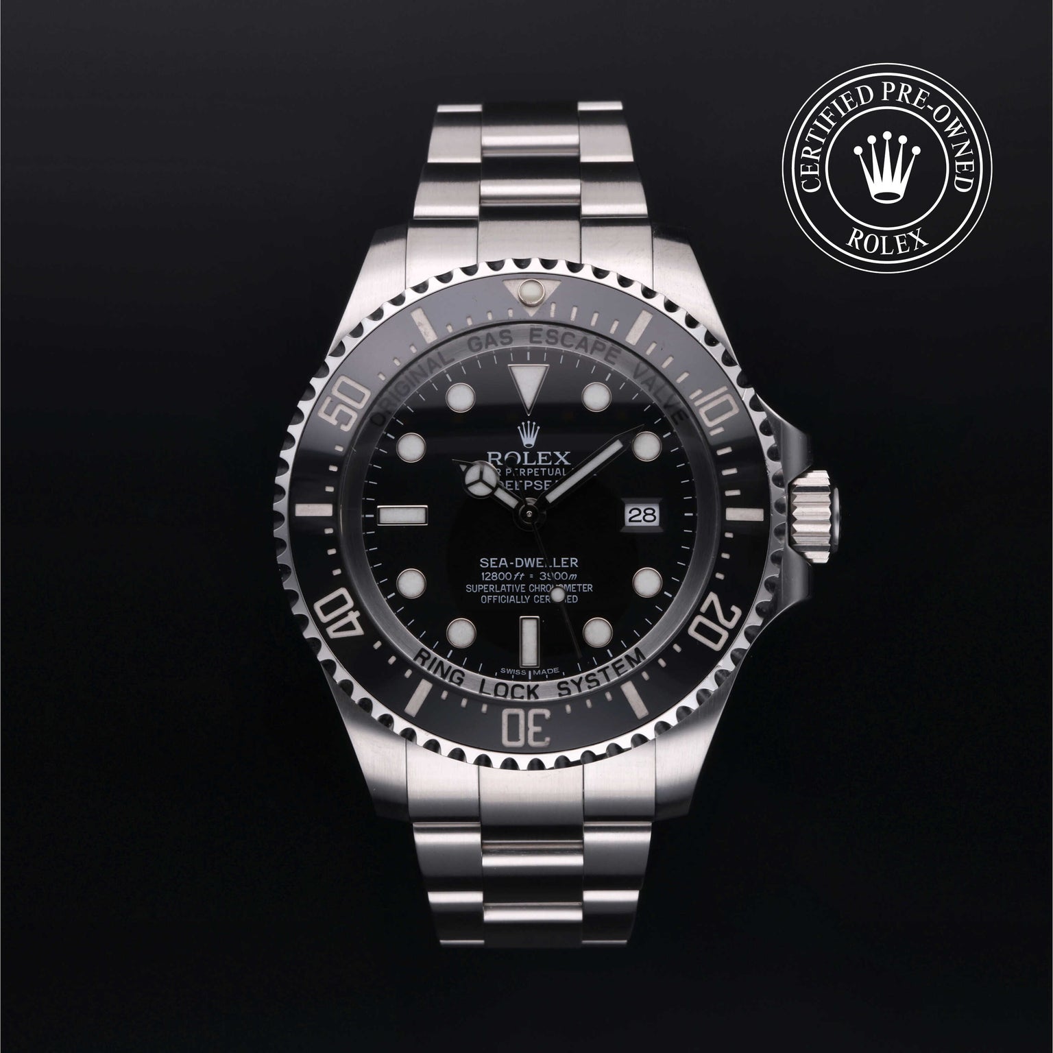 Rolex Certified Pre-owned Sea-Dweller M116660-0001 front on black background