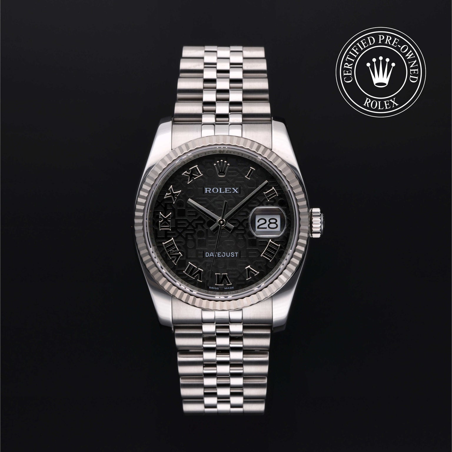 Rolex Certified Pre-owned Datejust M116234-0119 front on black background