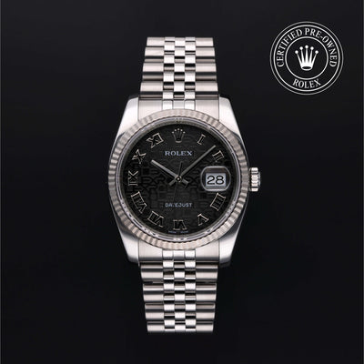 Rolex Certified Pre-owned Datejust M116234-0119 front on black background