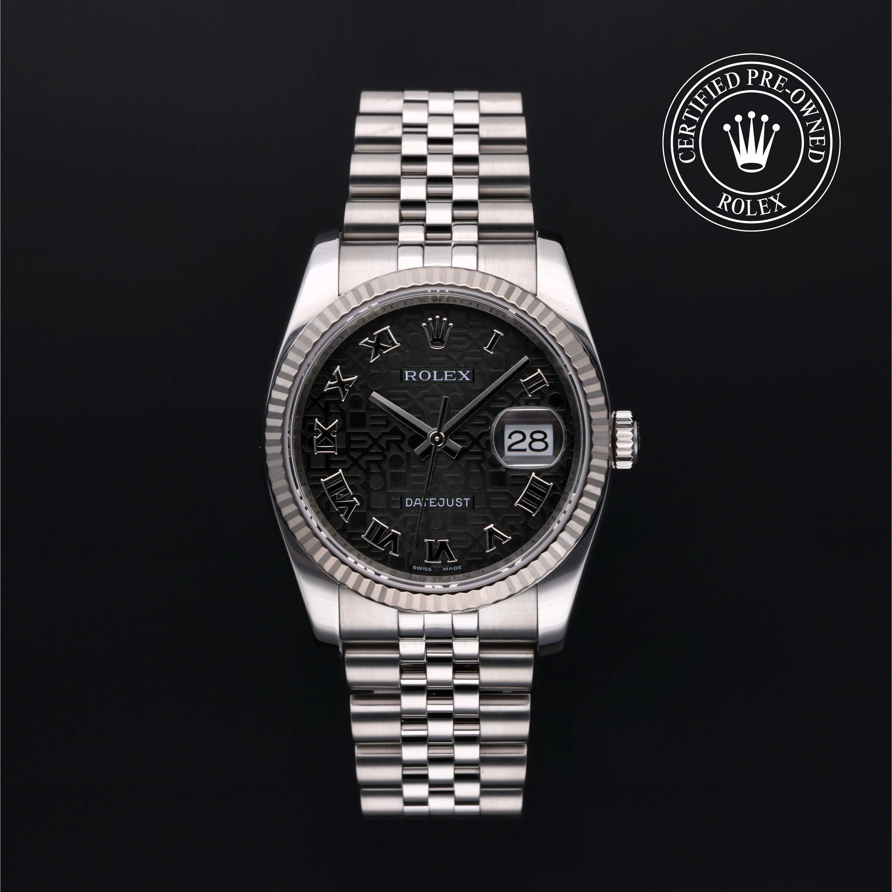 Rolex Certified Pre-owned Datejust M116234-0119 front on black background