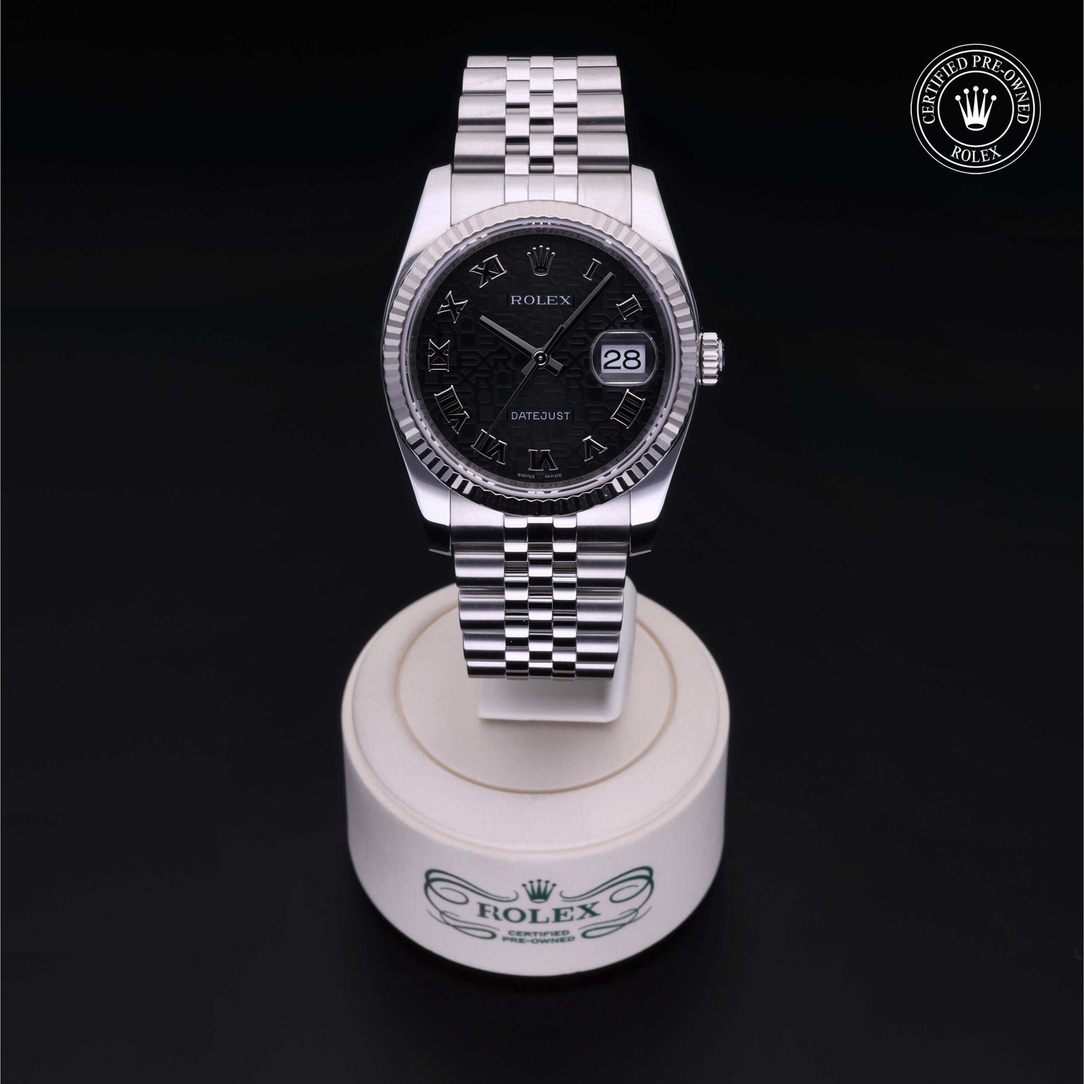 Rolex Certified Pre-owned Datejust M116234-0119 front on black background