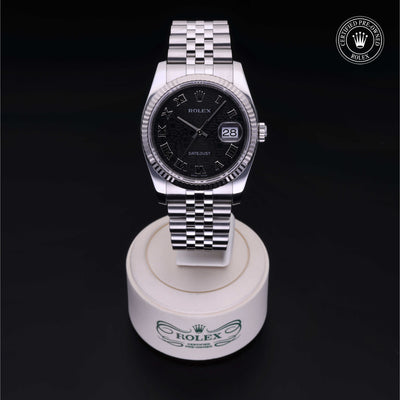 Rolex Certified Pre-owned Datejust M116234-0119 front on black background