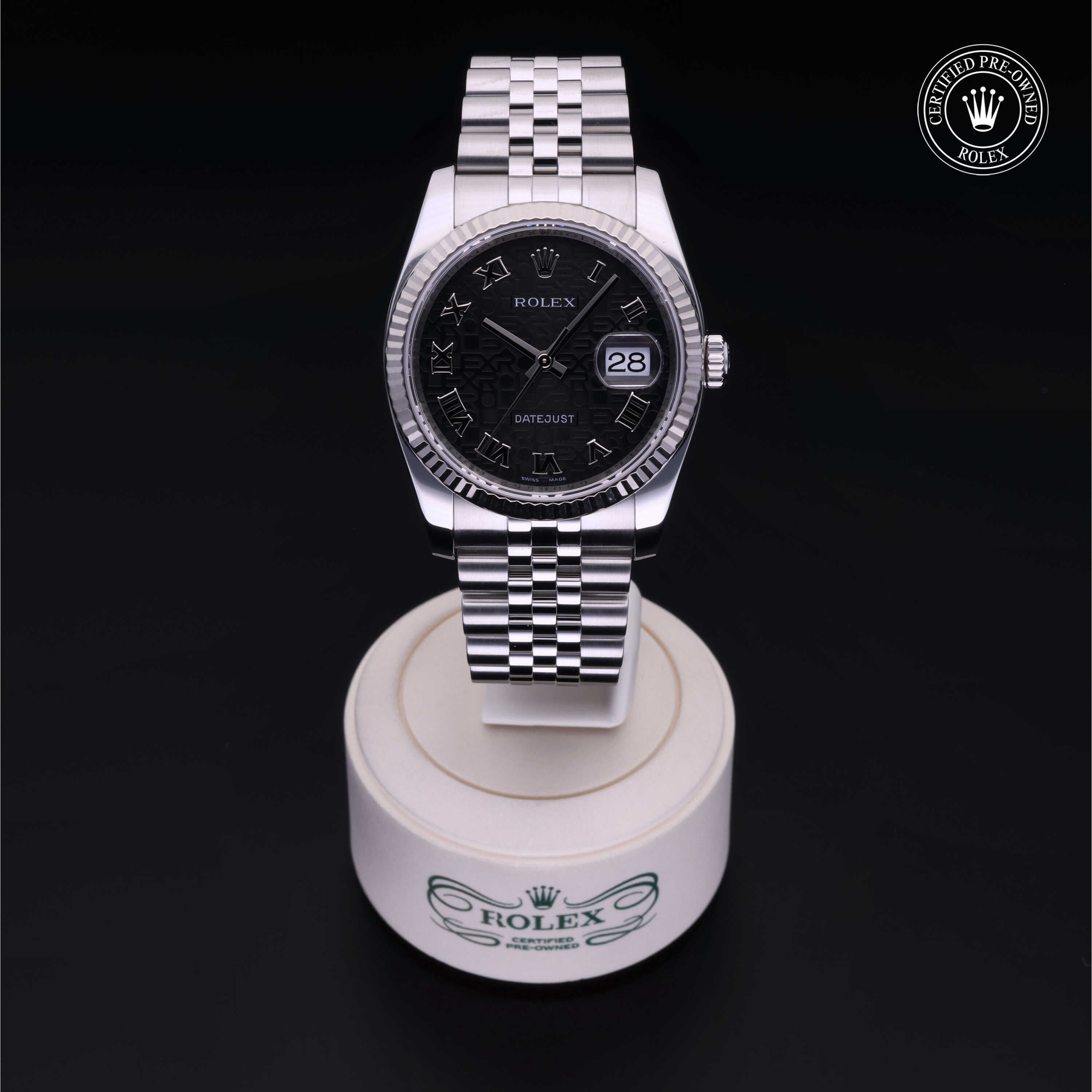 Rolex Certified Pre-owned Datejust M116234-0119 front on black background
