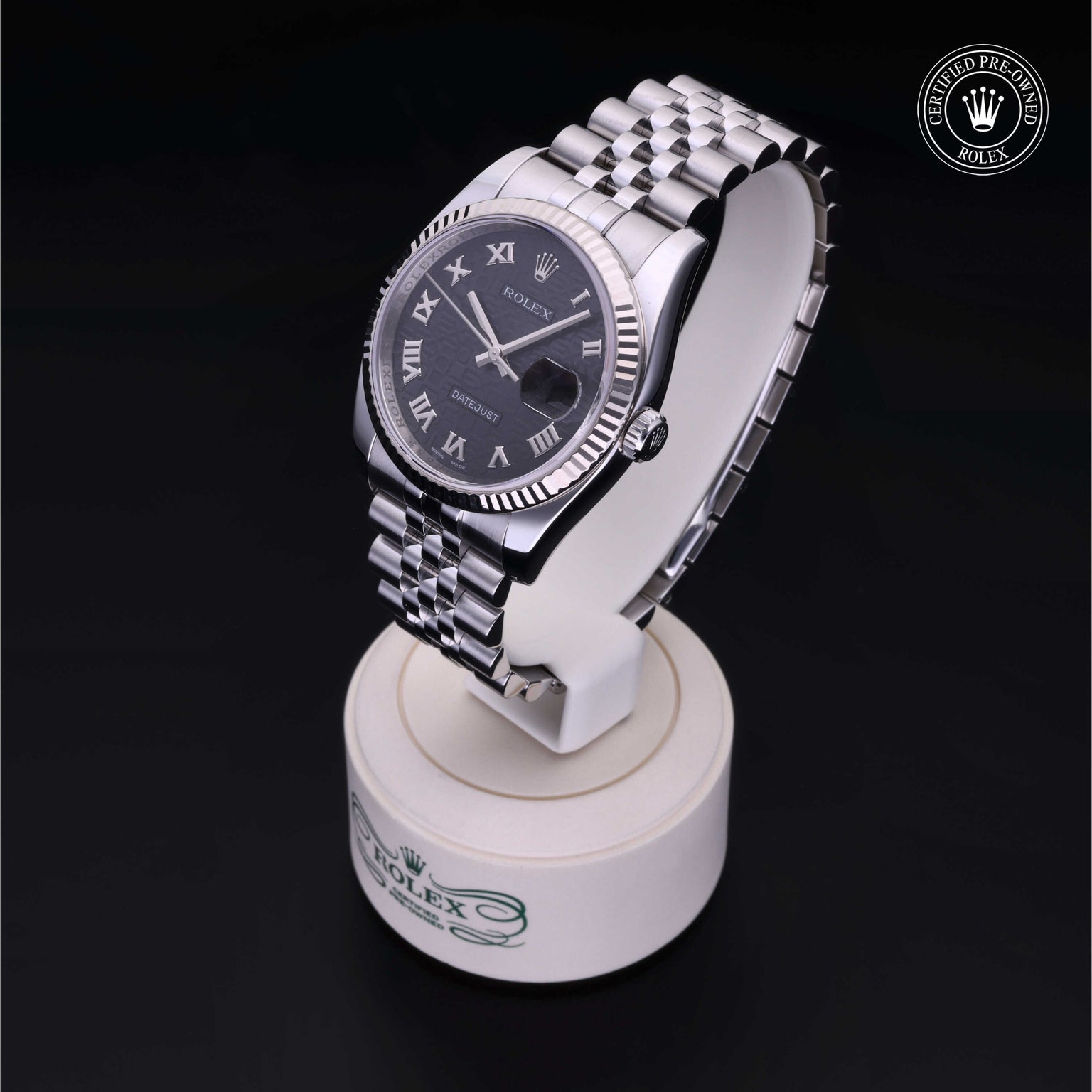 Rolex Certified Pre-owned Datejust M116234-0119 front on black background