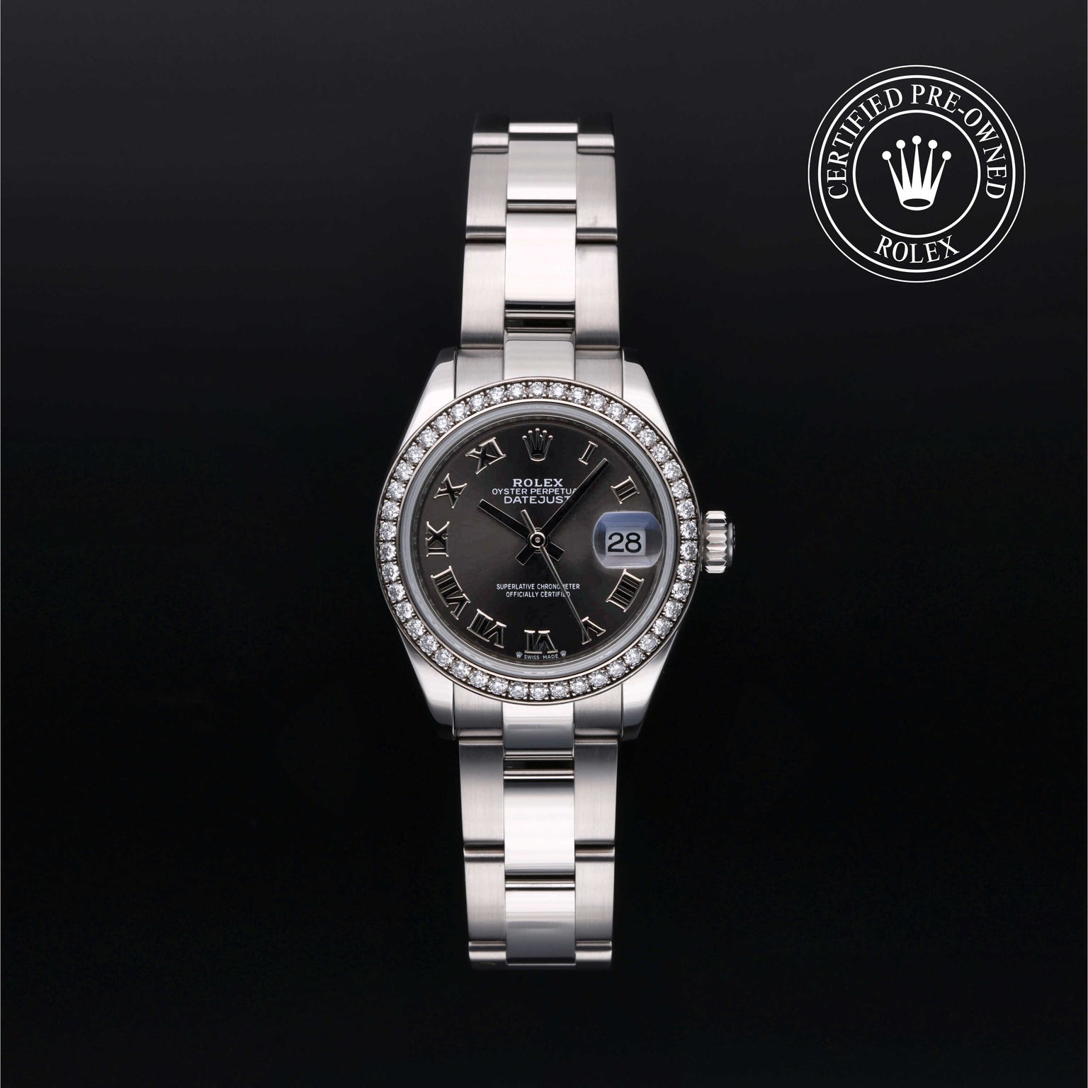 Rolex Certified Pre-owned Lady Datejust M279384RBR-0016 front on black background