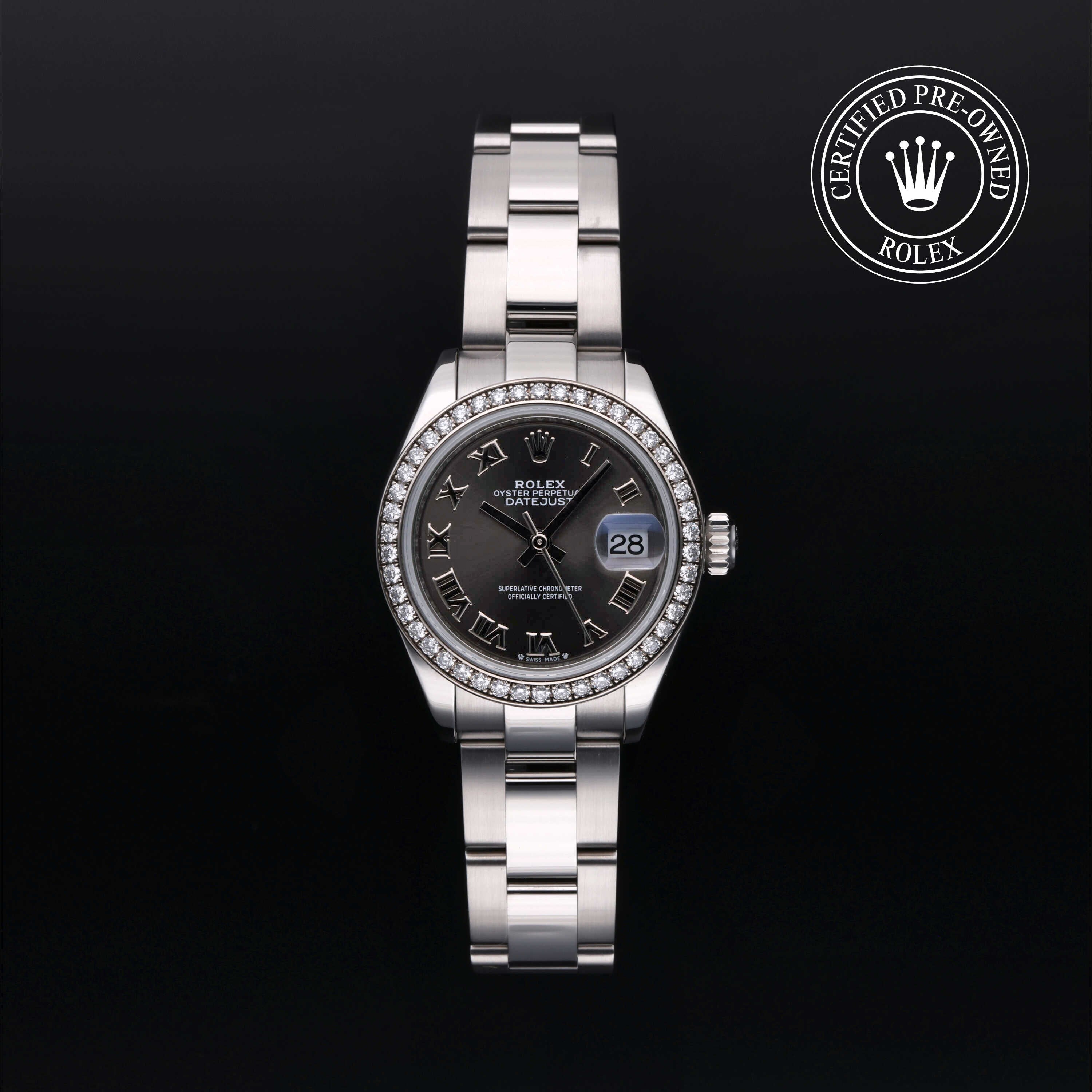 Rolex Certified Pre-owned Lady Datejust M279384RBR-0016 front on black background