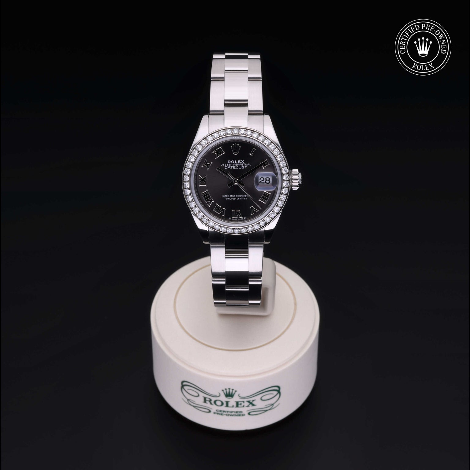 Rolex Certified Pre-owned Lady Datejust M279384RBR-0016 front on black background
