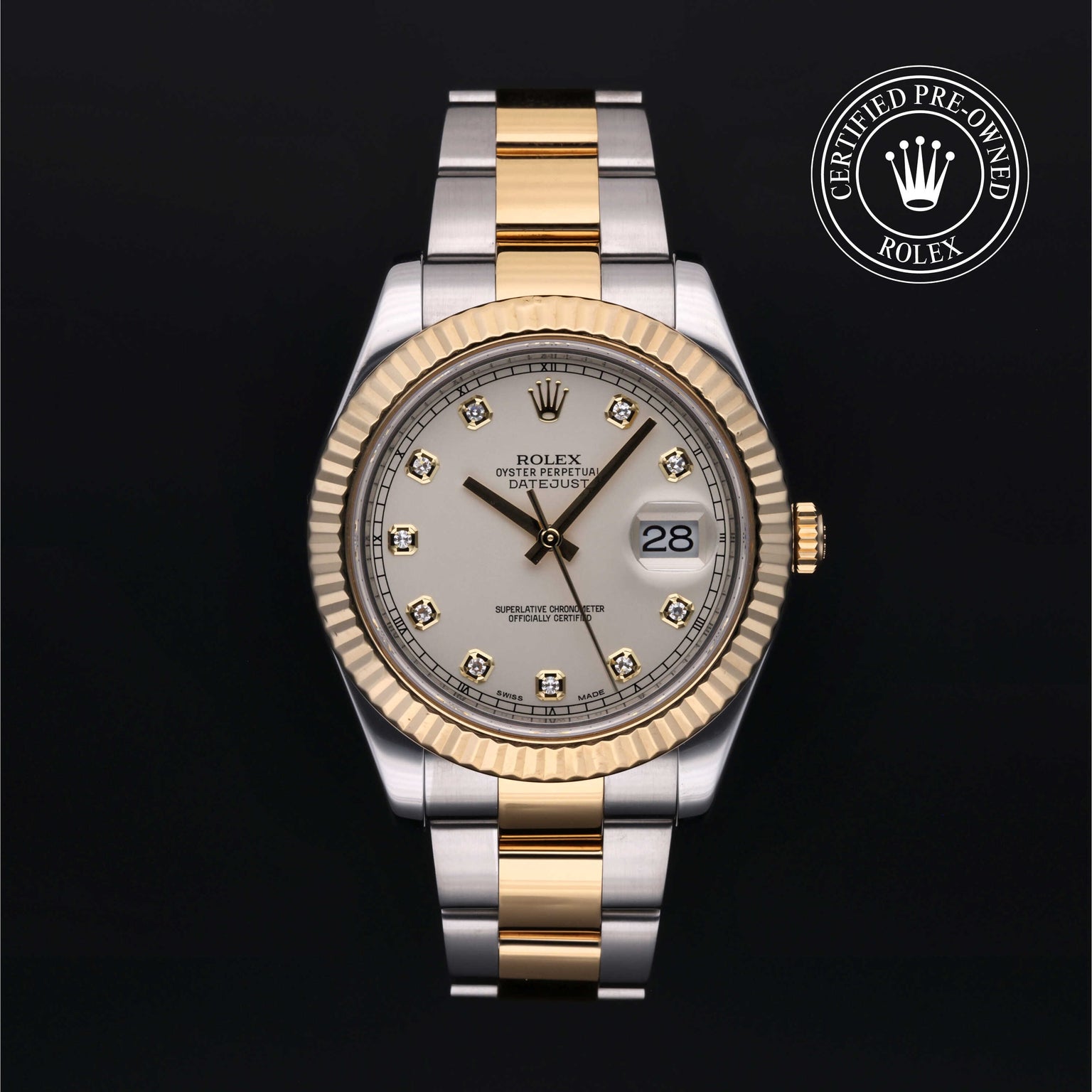 Rolex Certified Pre-owned Datejust M116333-0008 front on black background