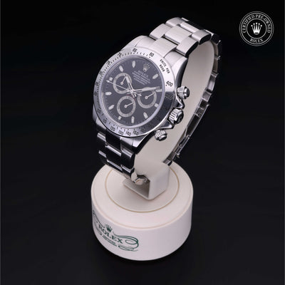 Rolex Certified Pre-owned Daytona M116520-0009 front on black background
