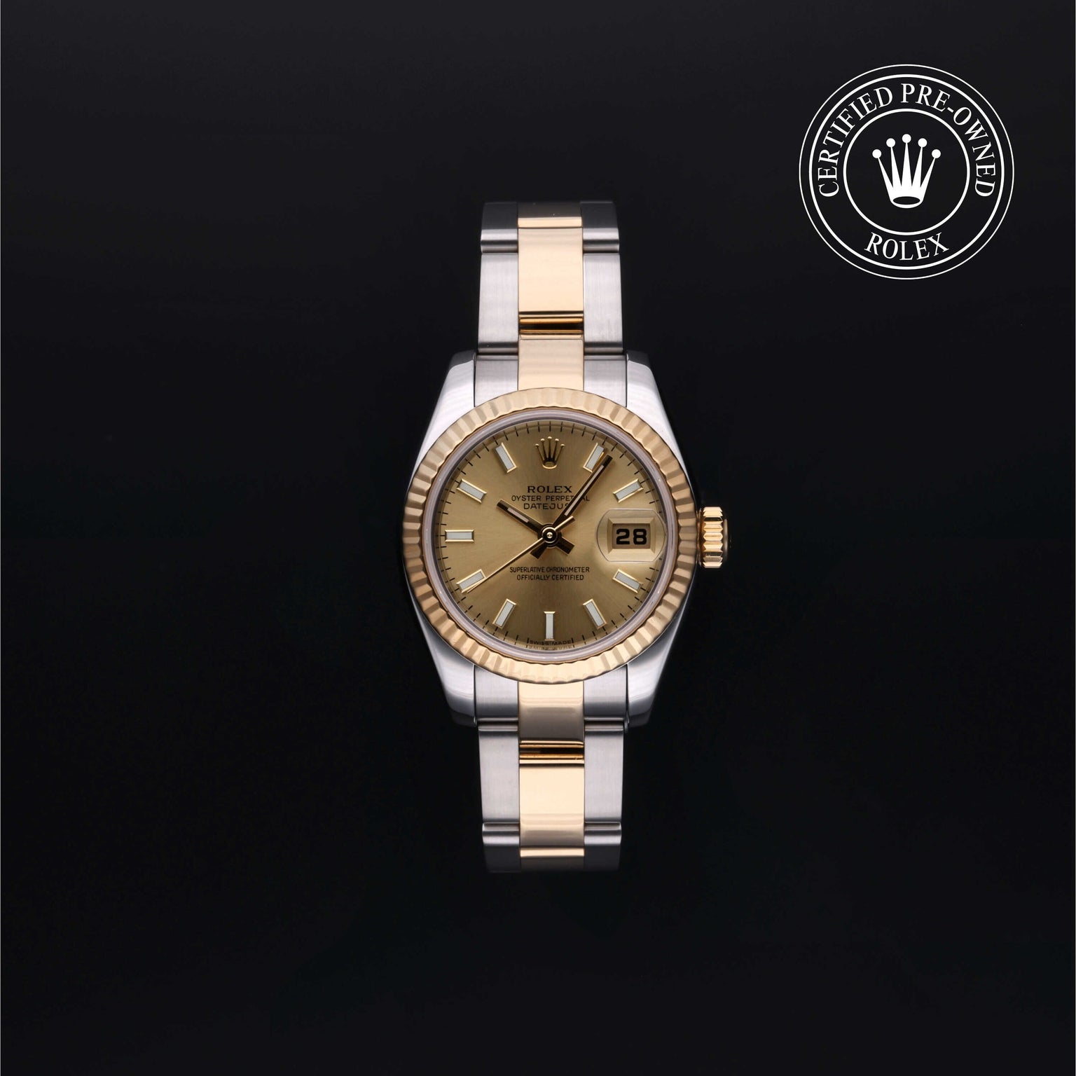 Rolex Certified Pre-owned Lady Datejust M179173-0116 front on black background