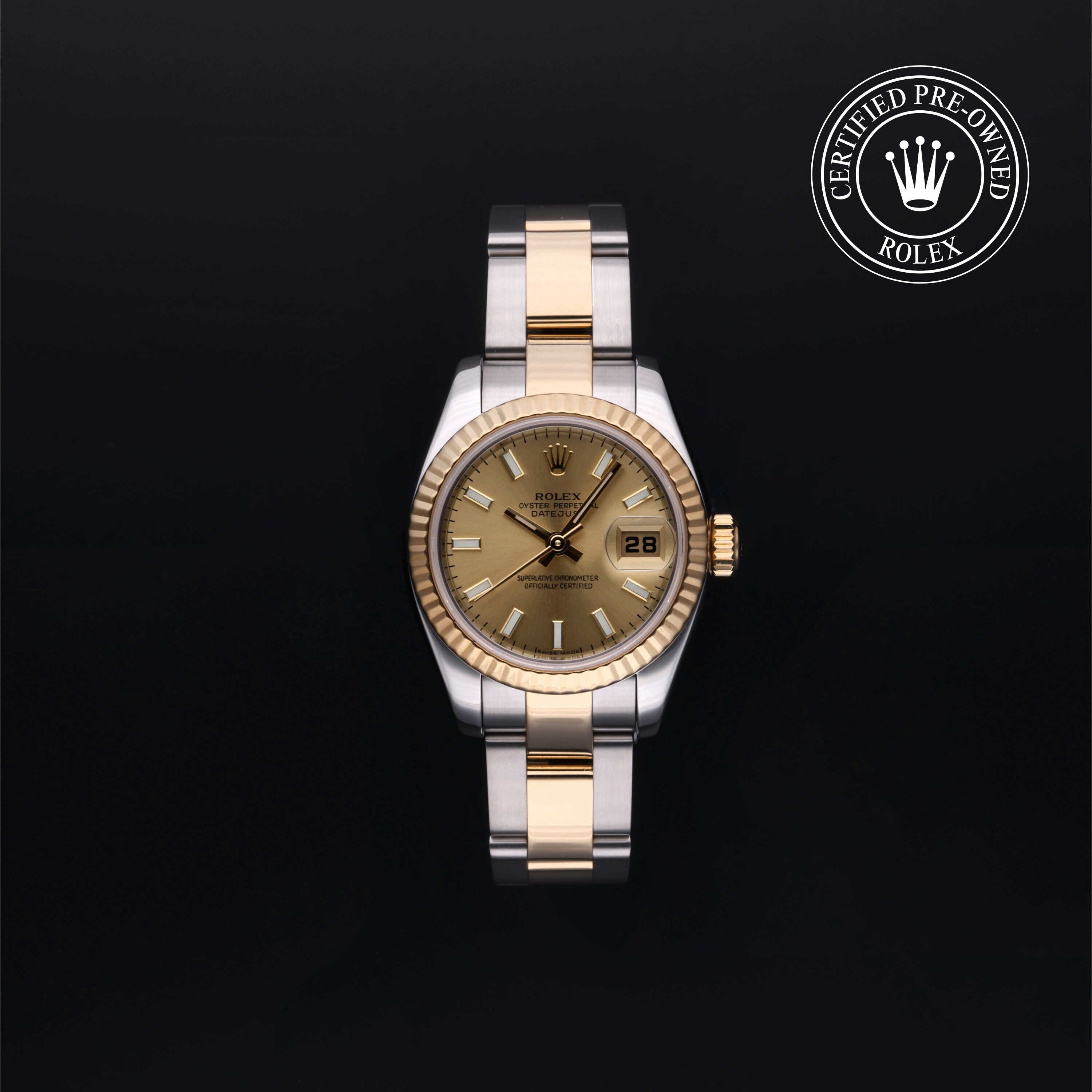 Rolex Certified Pre-owned Lady Datejust M179173-0116 front on black background