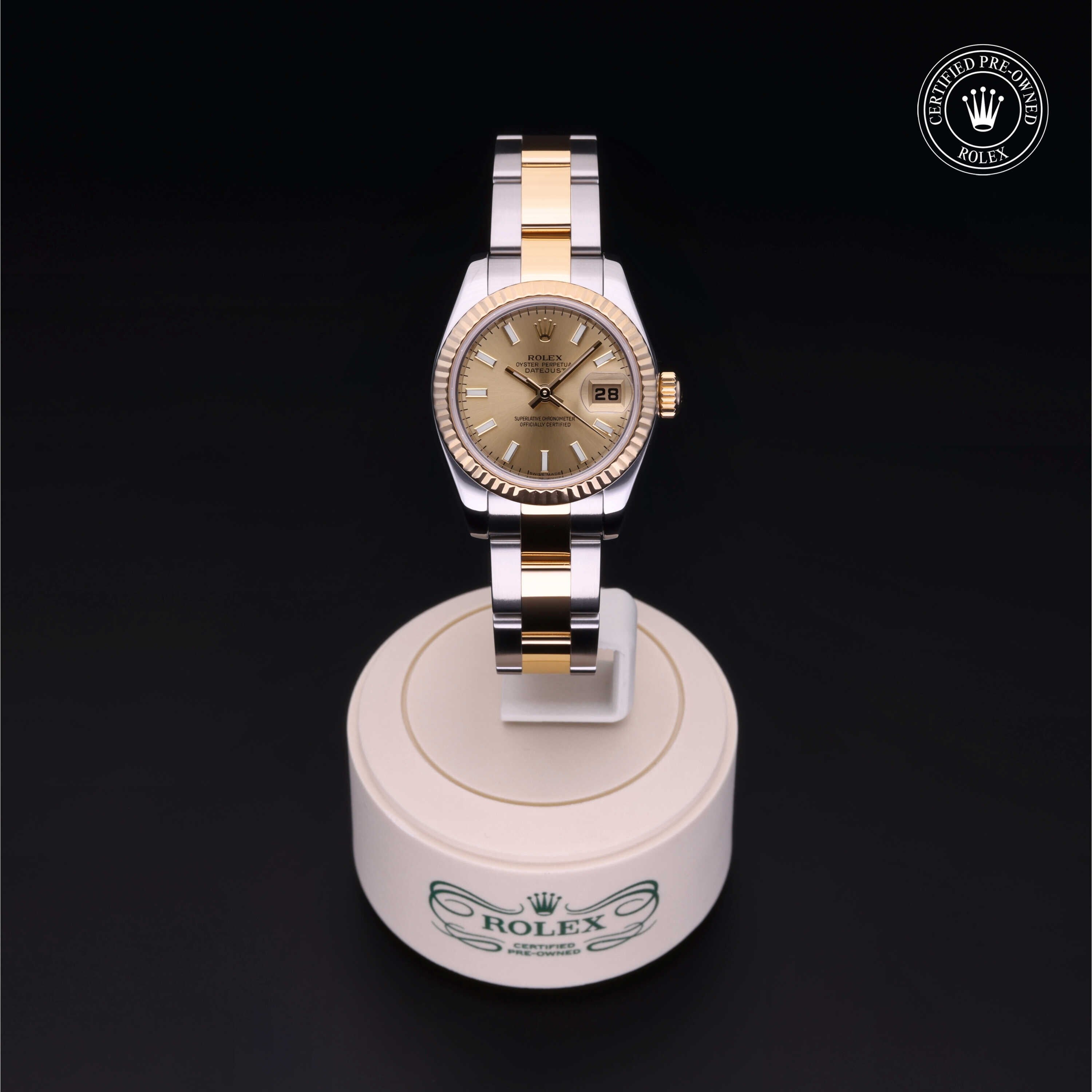 Rolex Certified Pre-owned Lady Datejust M179173-0116 front on black background