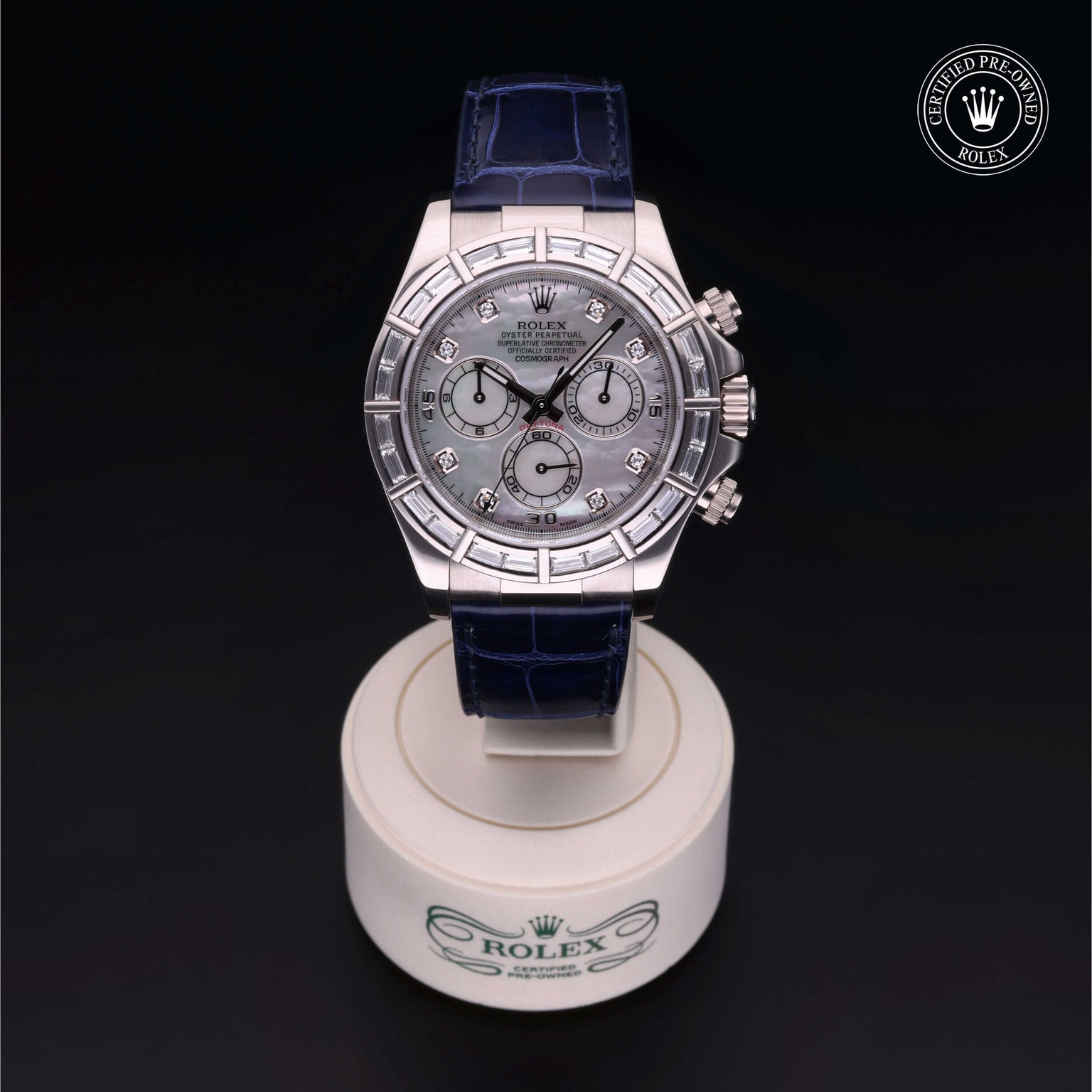 Rolex Certified Pre-owned Daytona M116589BR-0002 front on black background