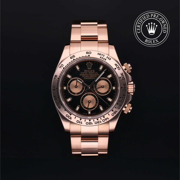 Rolex Certified Pre-owned Daytona M116505-0002 front on black background