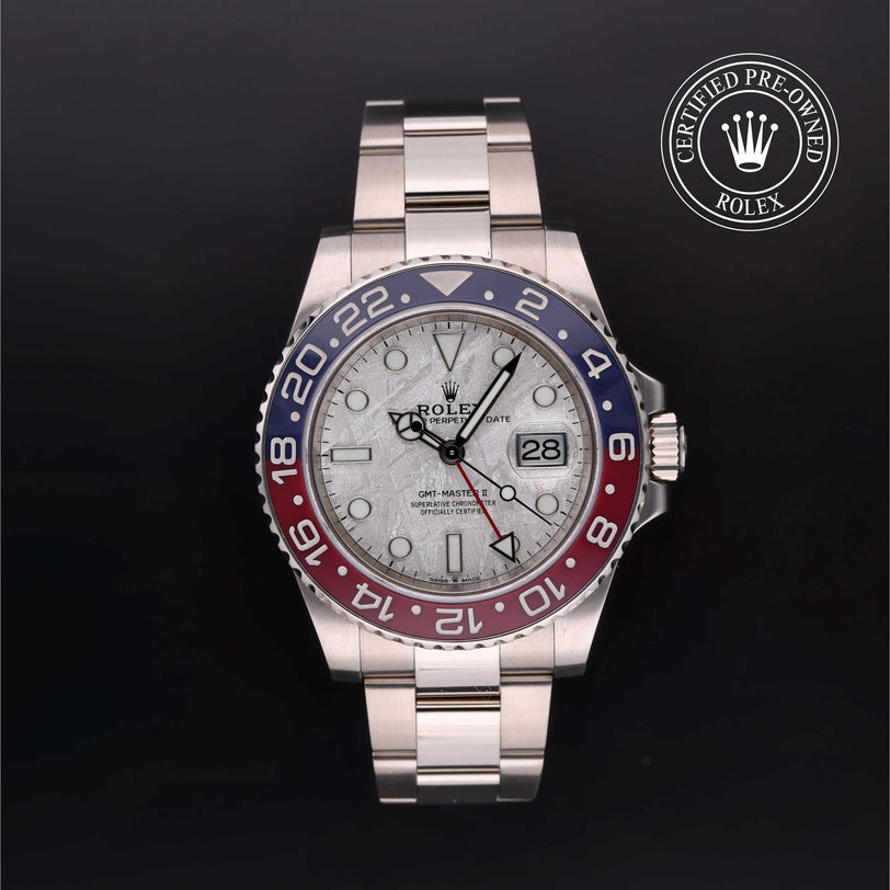 Rolex Certified Pre-owned GMT II M126719BLRO-0002 front on black background