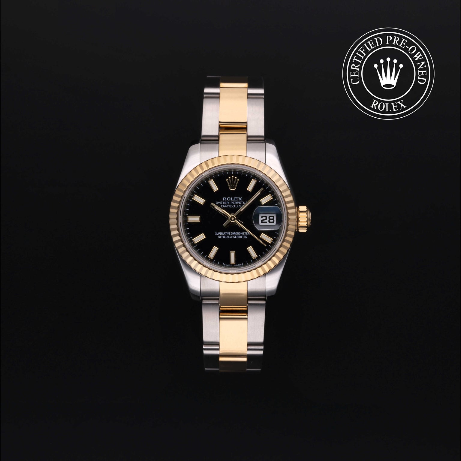 Rolex Certified Pre-owned Lady Datejust M179173-0013 front on black background