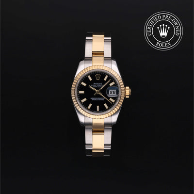 Rolex Certified Pre-owned Lady Datejust M179173-0013 front on black background