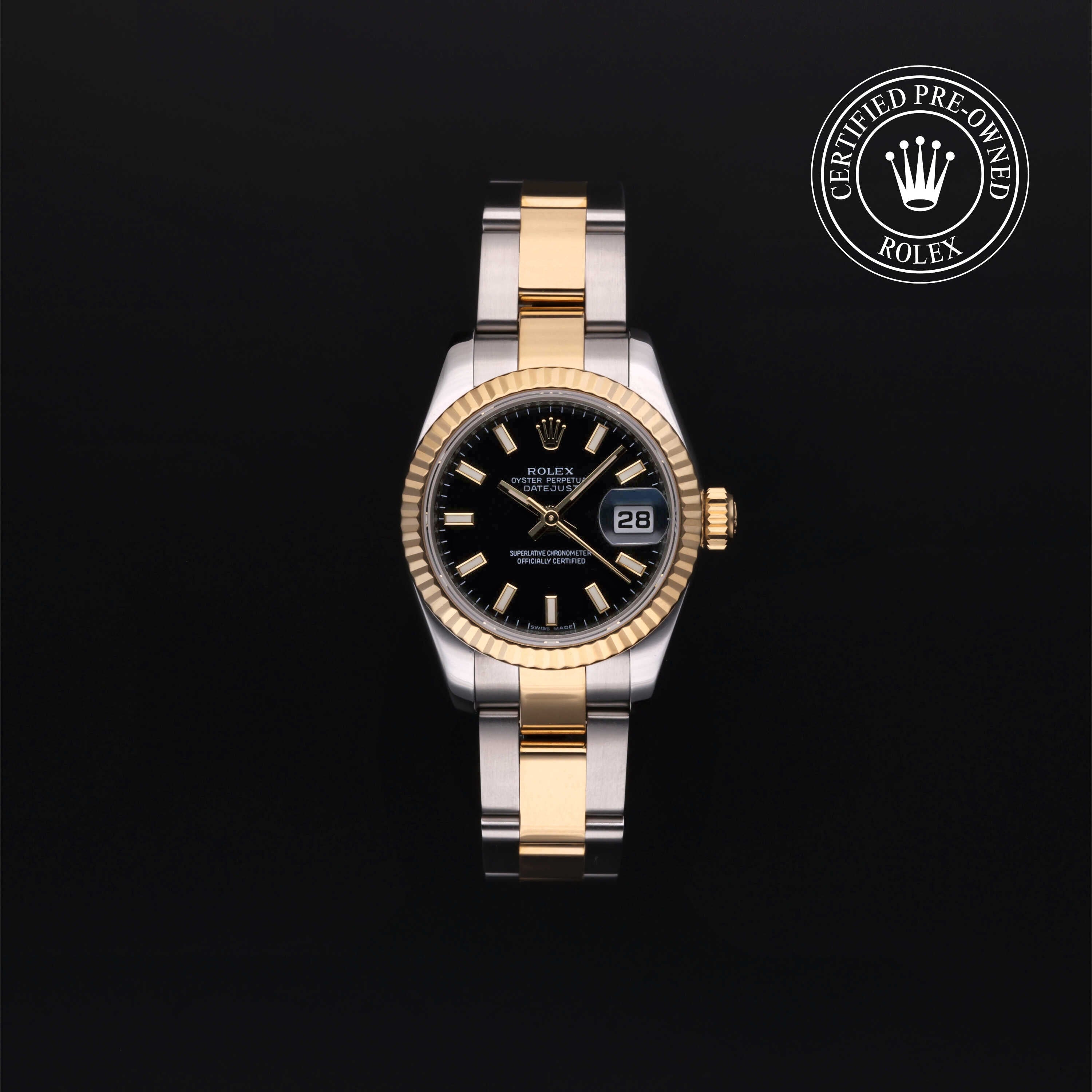 Rolex Certified Pre-owned Lady Datejust M179173-0013 front on black background