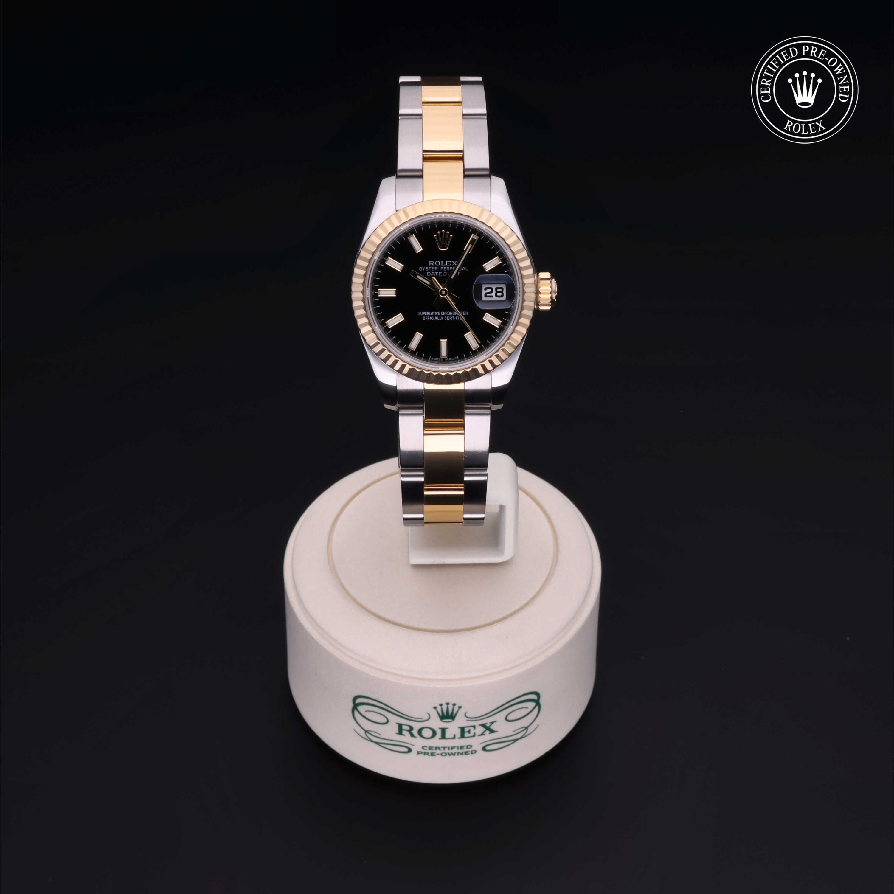 Rolex Certified Pre-owned Lady Datejust M179173-0013 front on black background