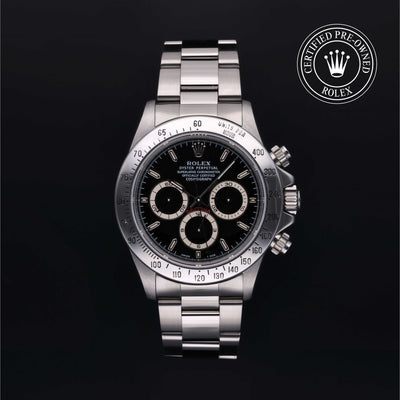 Rolex Certified Pre-owned Daytona M16520-0002 front on black background