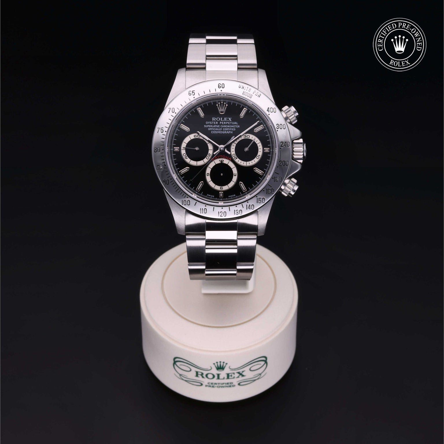 Rolex Certified Pre-owned Daytona M16520-0002 front on black background