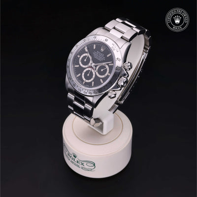 Rolex Certified Pre-owned Daytona M16520-0002 front on black background