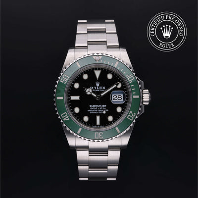 Rolex Certified Pre-owned Submariner M126610LV-0002 front on black background