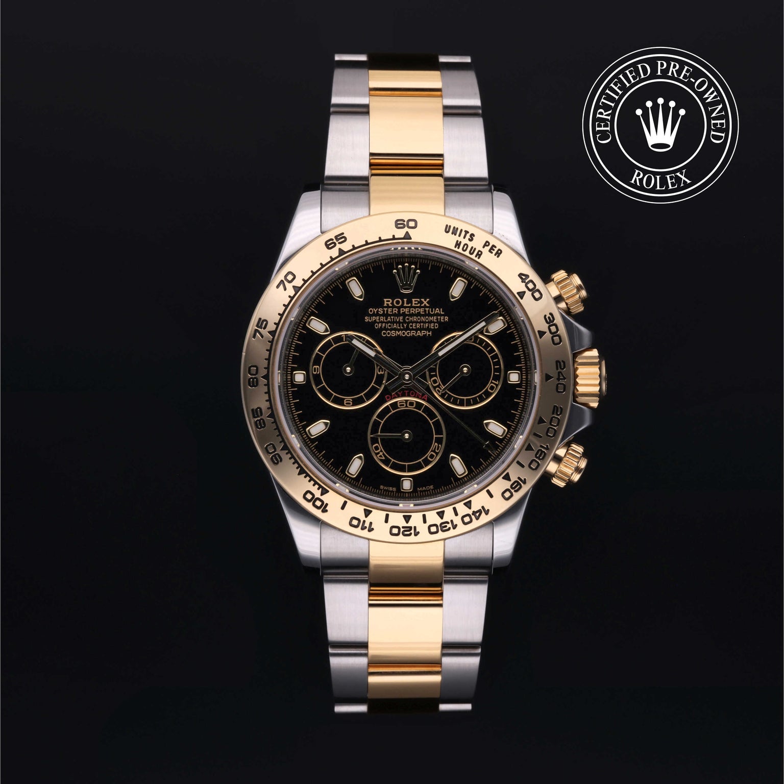 Rolex Certified Pre-owned Daytona M116503-0004 front on black background