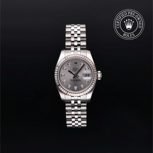 Rolex Certified Pre-owned Lady Datejust M179174-0030 front on black background