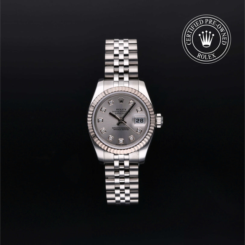 Rolex Certified Pre-owned Lady Datejust M179174-0030 front on black background