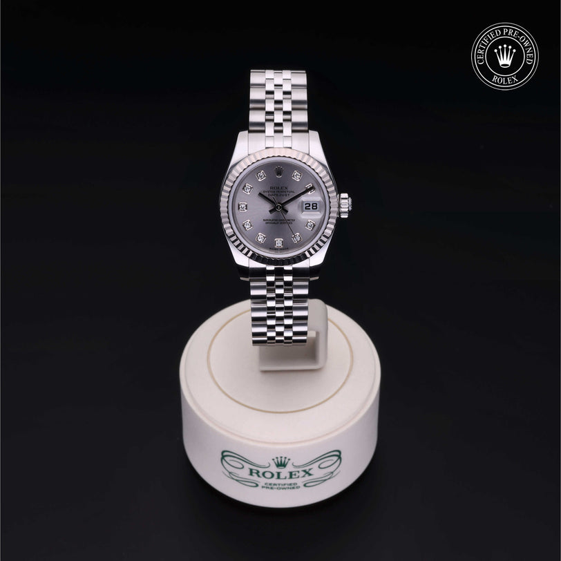 Rolex Certified Pre-owned Lady Datejust M179174-0030 front on black background