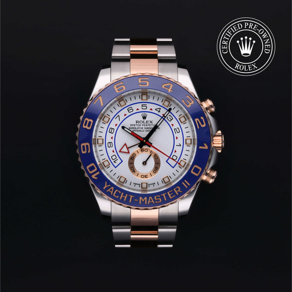 Rolex Certified Pre-owned Yacht-Master II M116681-0001 front on black background