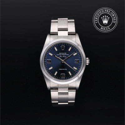 Rolex Certified Pre-owned Air-King M14000M-0010 front on black background