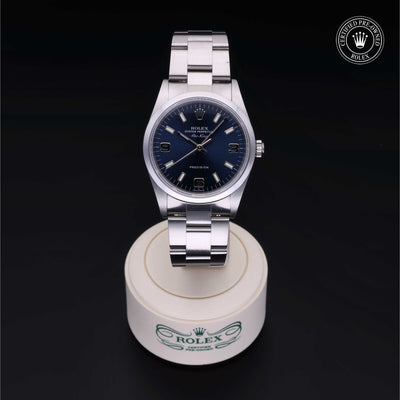 Rolex Certified Pre-owned Air-King M14000M-0010 front on black background