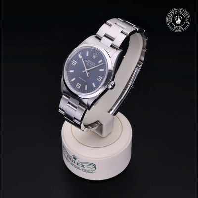 Rolex Certified Pre-owned Air-King M14000M-0010 front on black background