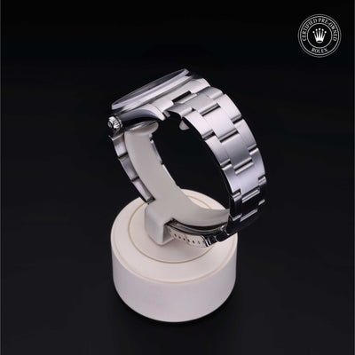 Rolex Certified Pre-owned Air-King M14000M-0010 front on black background