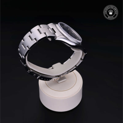 Rolex Certified Pre-owned Air-King M14000M-0010 front on black background