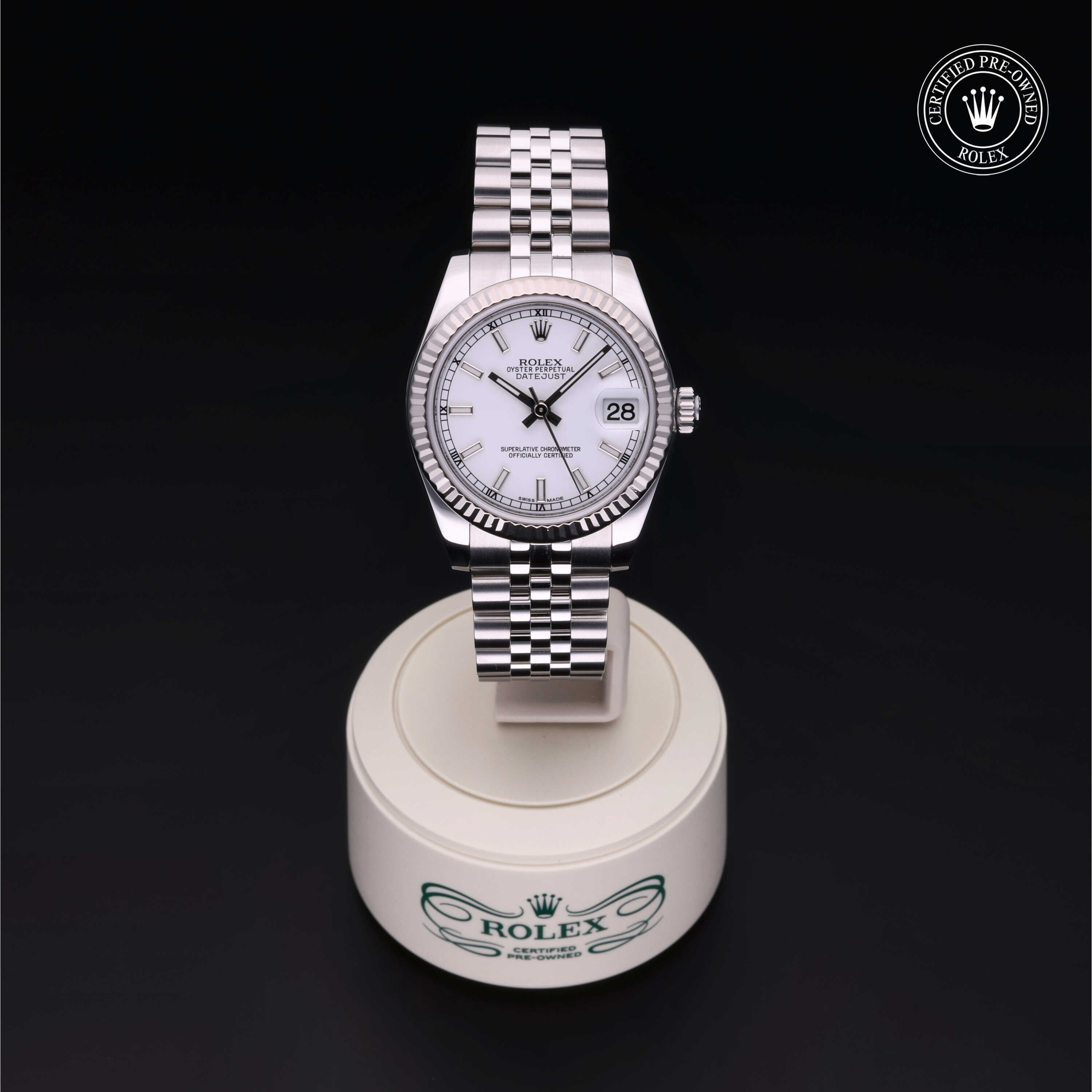 Rolex Certified Pre-owned Lady Datejust M178274-0008 front on black background