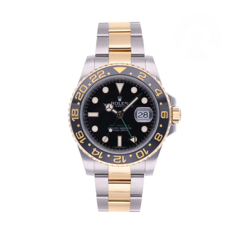 Rolex Certified Pre-owned GMT II M116713LN-0001 front on white background