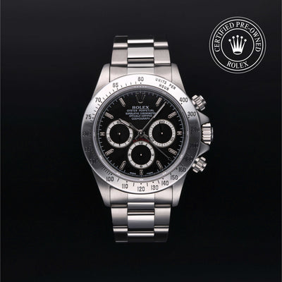 Rolex Certified Pre-owned Daytona M16520-0002 front on black background
