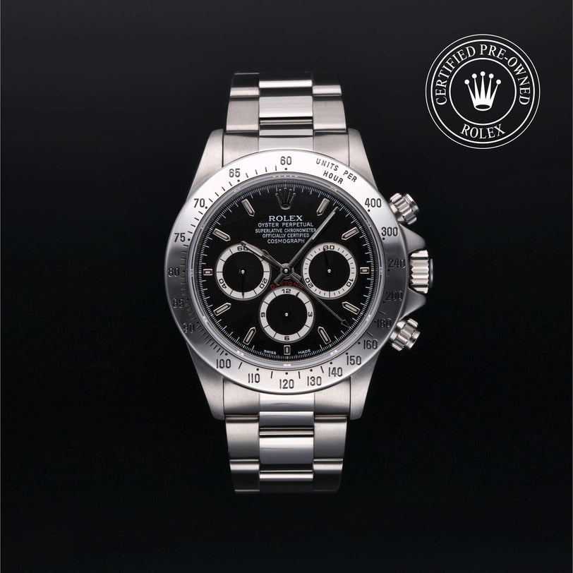 Rolex Certified Pre-owned Daytona M16520-0002 front on black background
