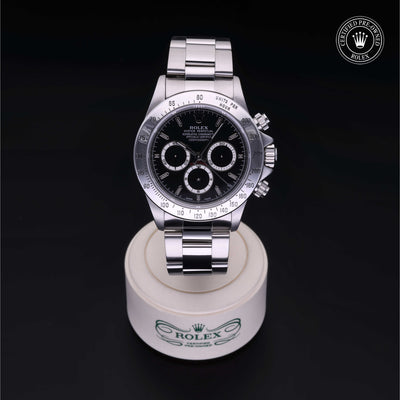 Rolex Certified Pre-owned Daytona M16520-0002 front on black background