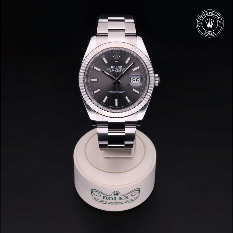 Rolex Certified Pre-owned Datejust M126334-0017 front on black background