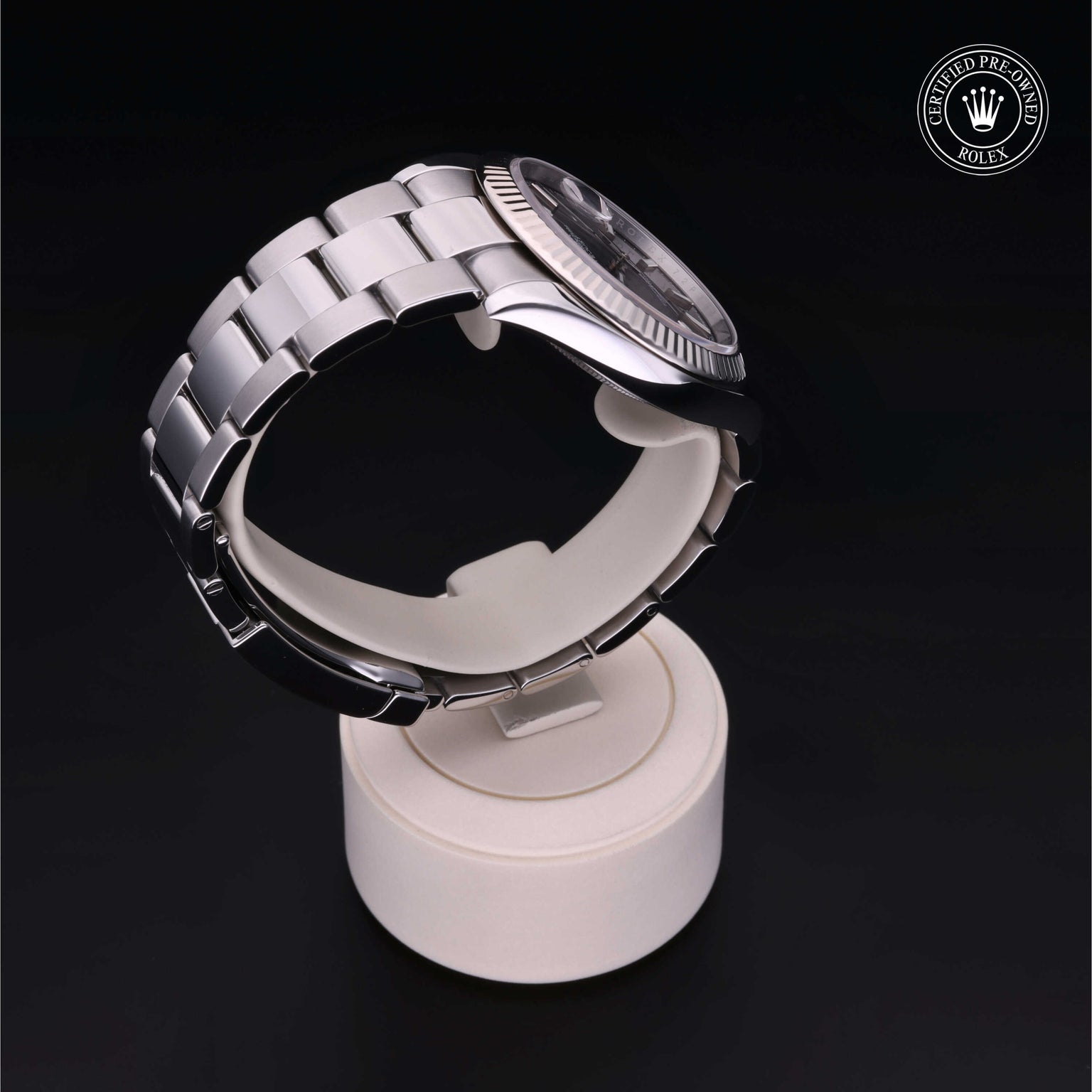 Rolex Certified Pre-owned Datejust M126334-0017 front on black background