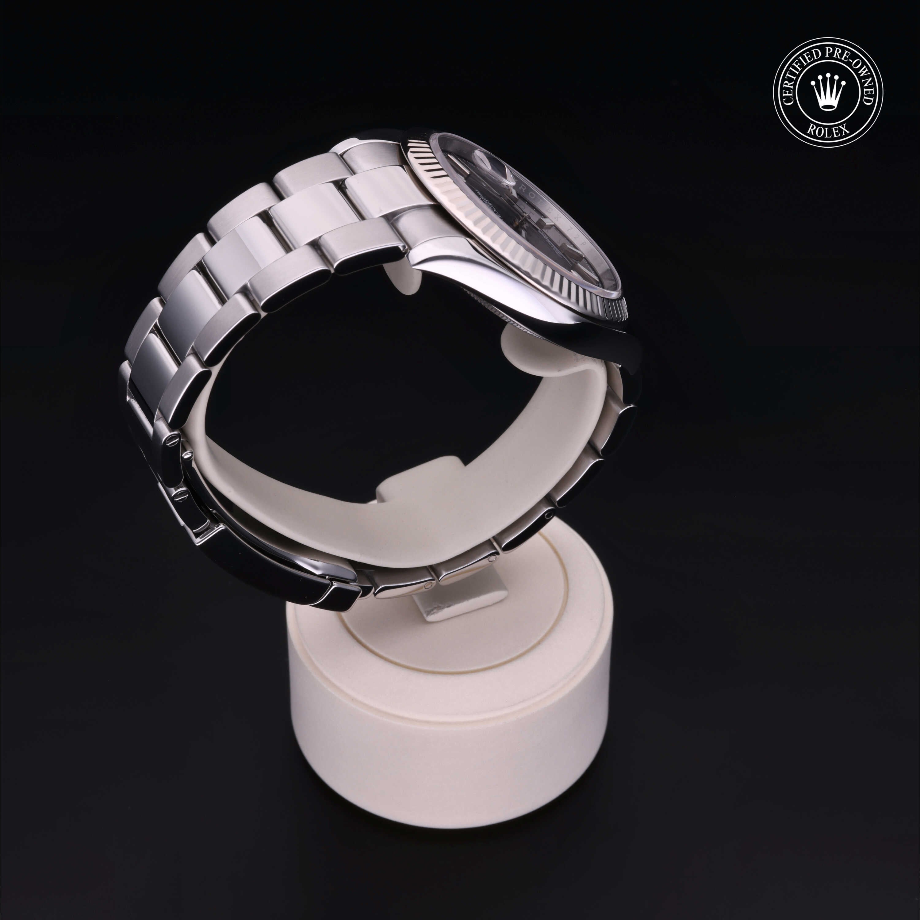 Rolex Certified Pre-owned Datejust M126334-0017 front on black background