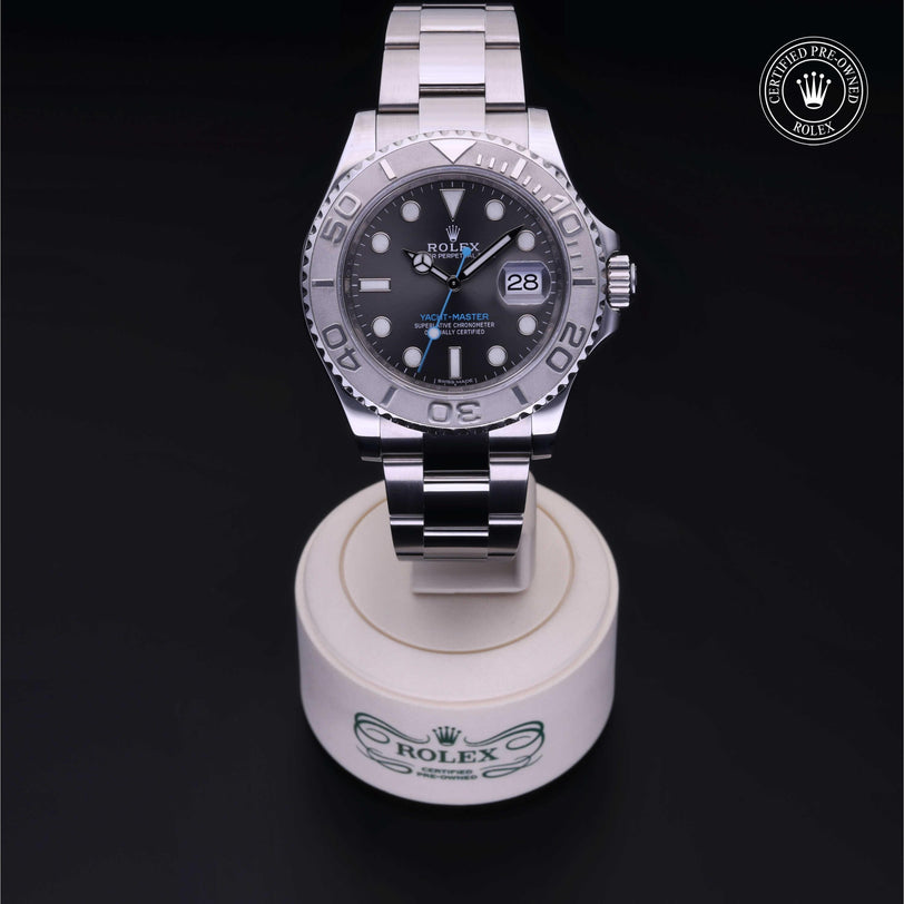 Rolex Certified Pre-owned Yacht-Master M116622-0003 front on black background
