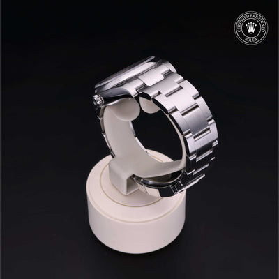 Rolex Certified Pre-owned Oyster Perpetual M114200-0023 front on black background